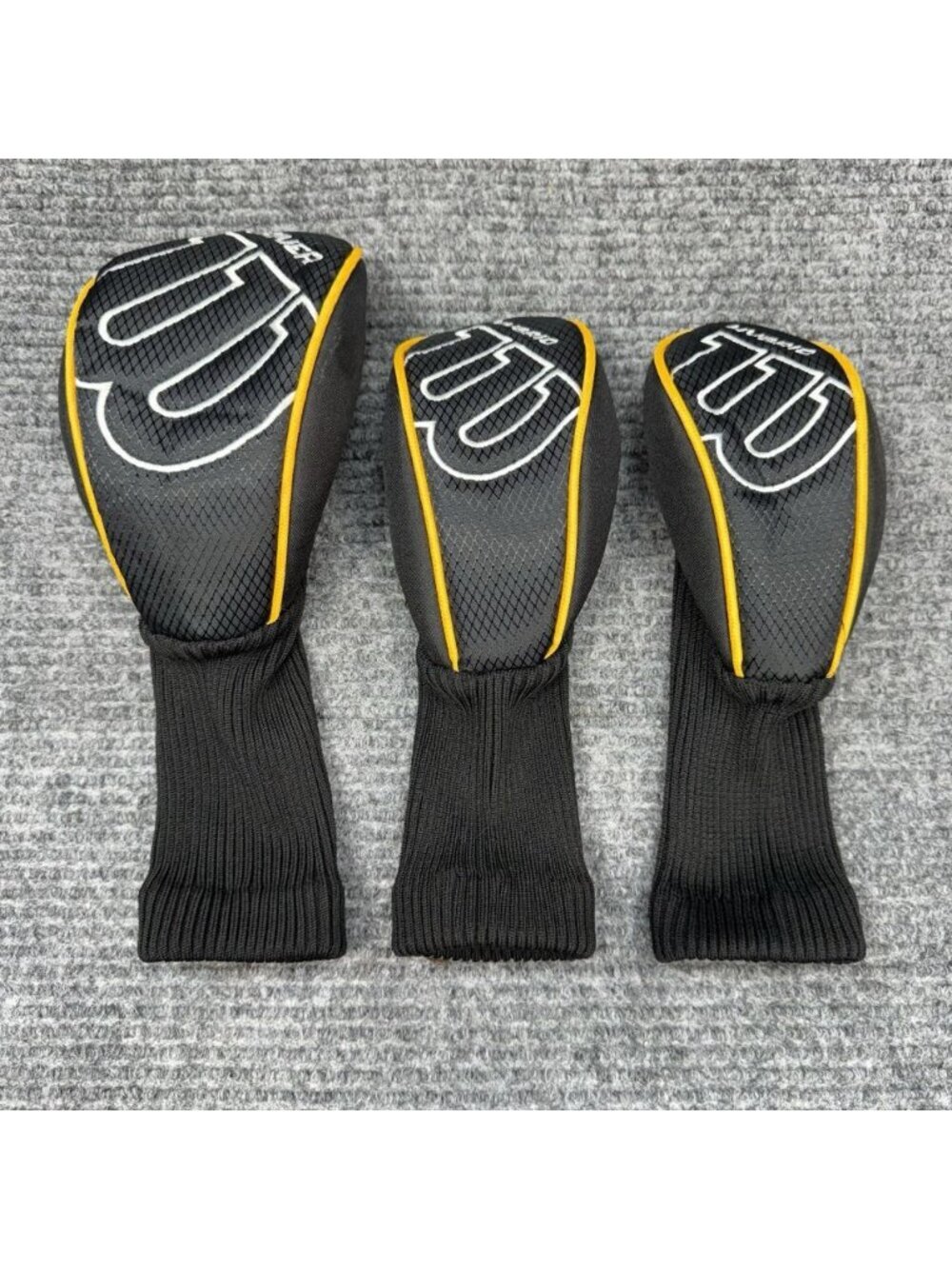 Lot Of 3 Wilson Hybrid & Driver Golf Club Head Cover Sock Black Yellow EUC